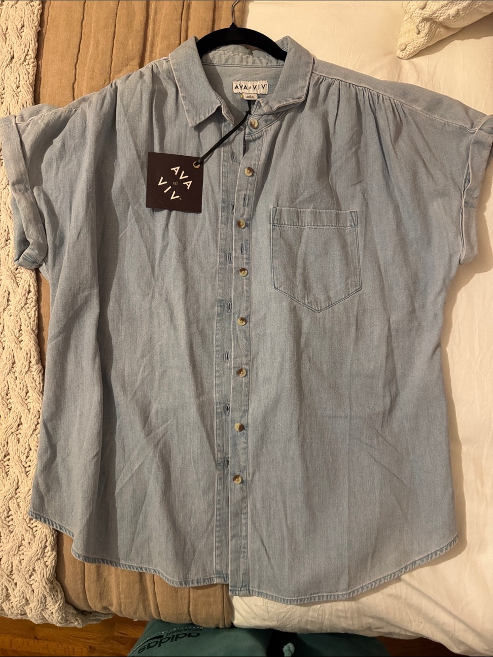 Ava & Viv Light Wash Denim Button-Down Shirt